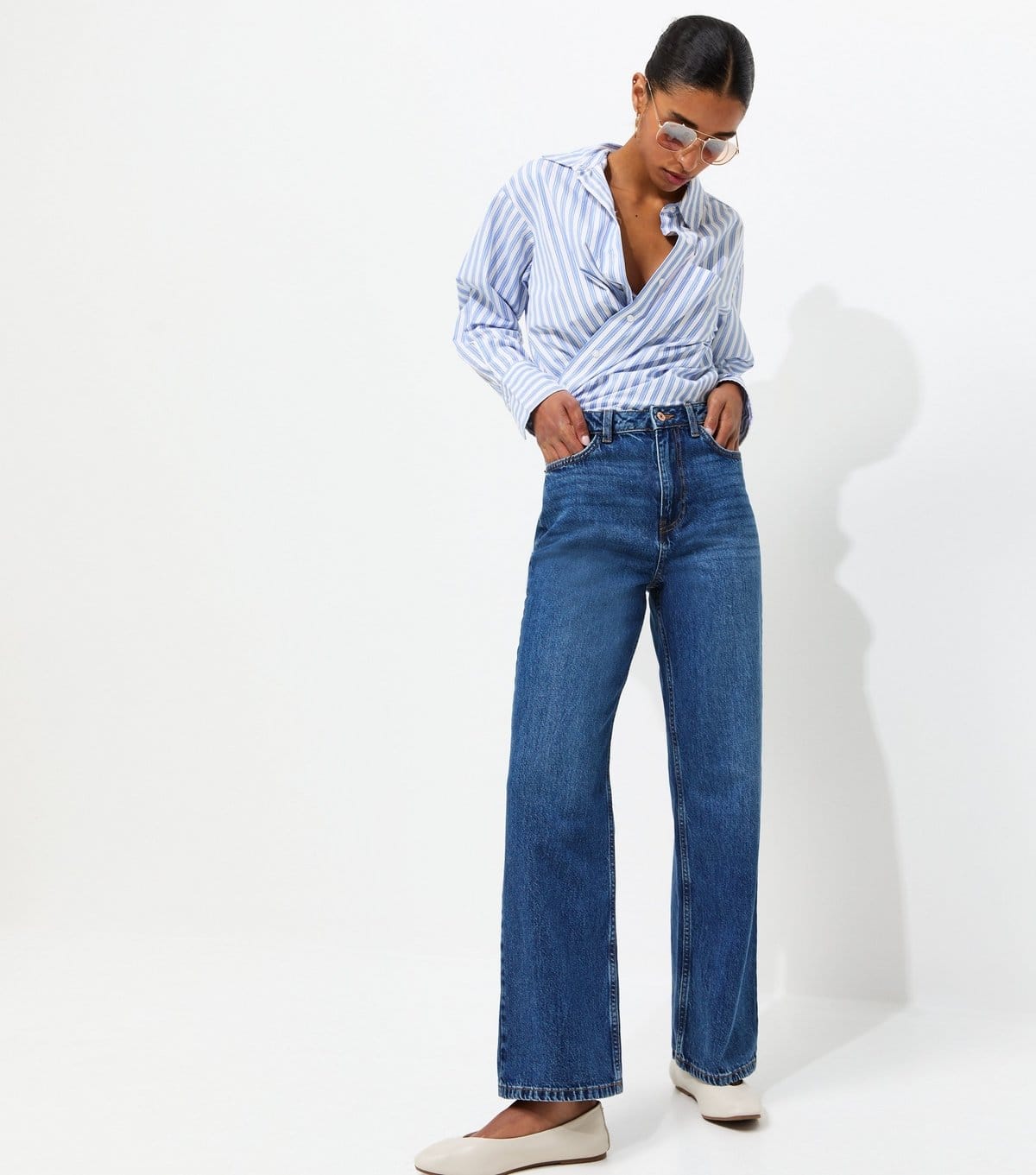 New Look Blue Adalae High Waisted Wide Leg Jeans
