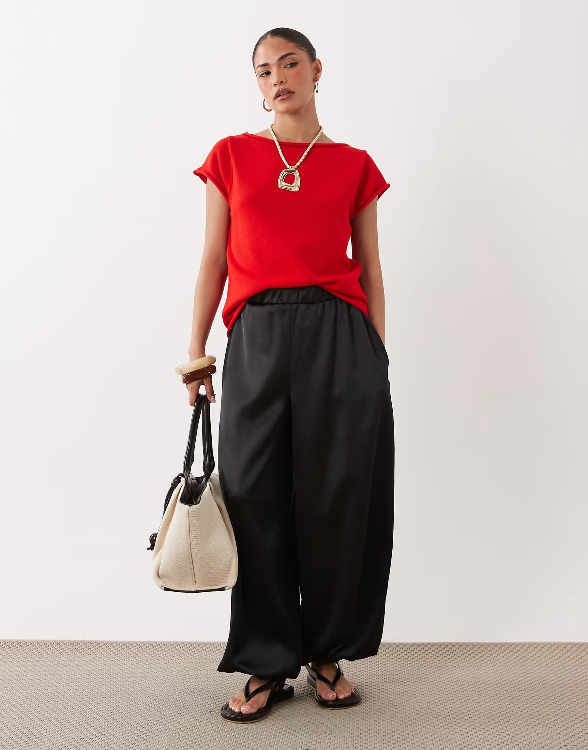 ASOS Miss Selfridge Petite satin balloon trouser in black