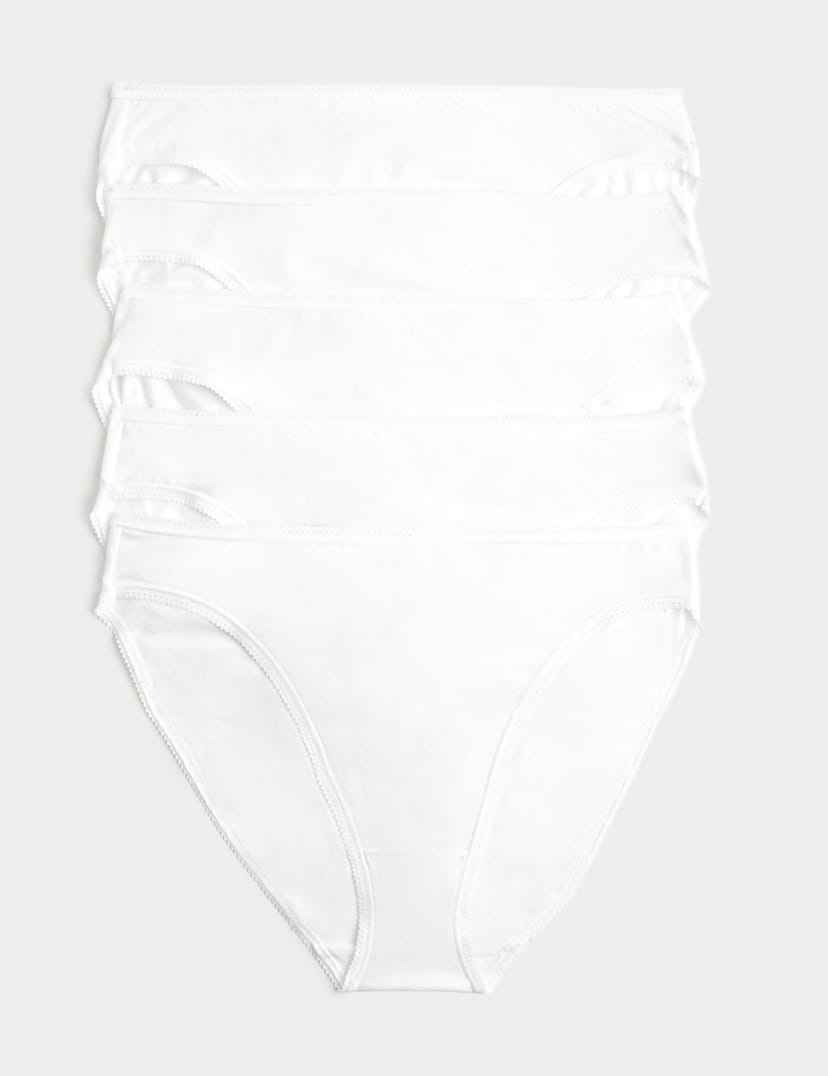 Marks & Spencer M&S 5pk Cotton Rich Lycra® High Leg Knickers White - 1