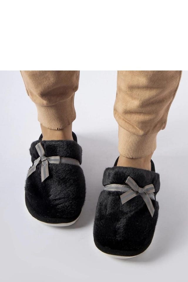 Love Lace Love Lace Women's Warm Slip On Winter Slippers With Rubber Sole Bow Antonino in Black - 2