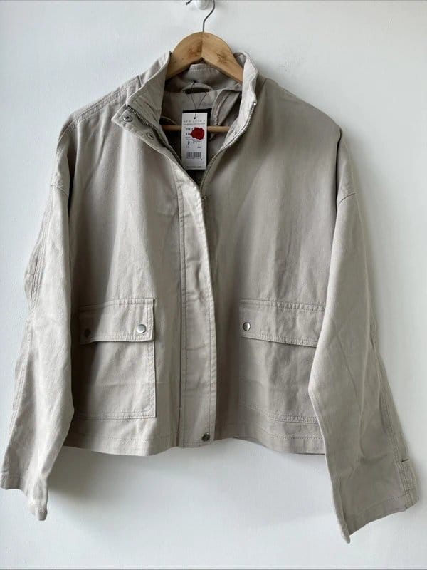 New Look New look - denim zip jacket - size 16 - beige - 1