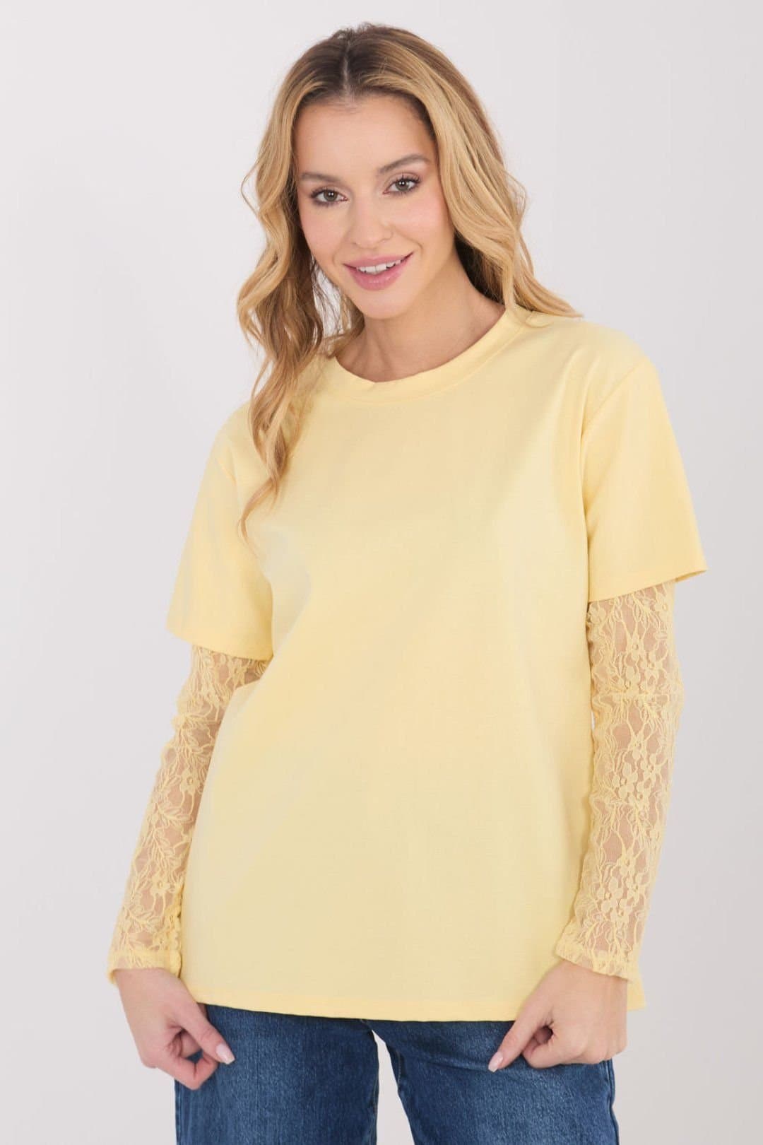 Love Lace Love Lace Women's Daily Casual Cotton Blend Blouse with Lace in Yellow