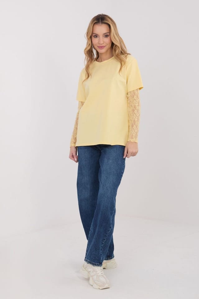 Love Lace Love Lace Women's Daily Casual Cotton Blend Blouse with Lace in Yellow - 2