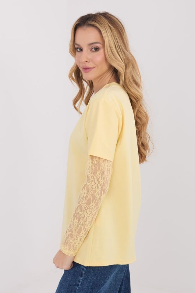 Love Lace Love Lace Women's Daily Casual Cotton Blend Blouse with Lace in Yellow - 3