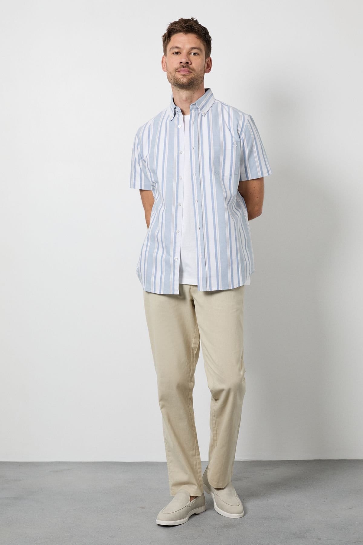 Maine Men's Stone Cotton Linen Blend Chino Trousers