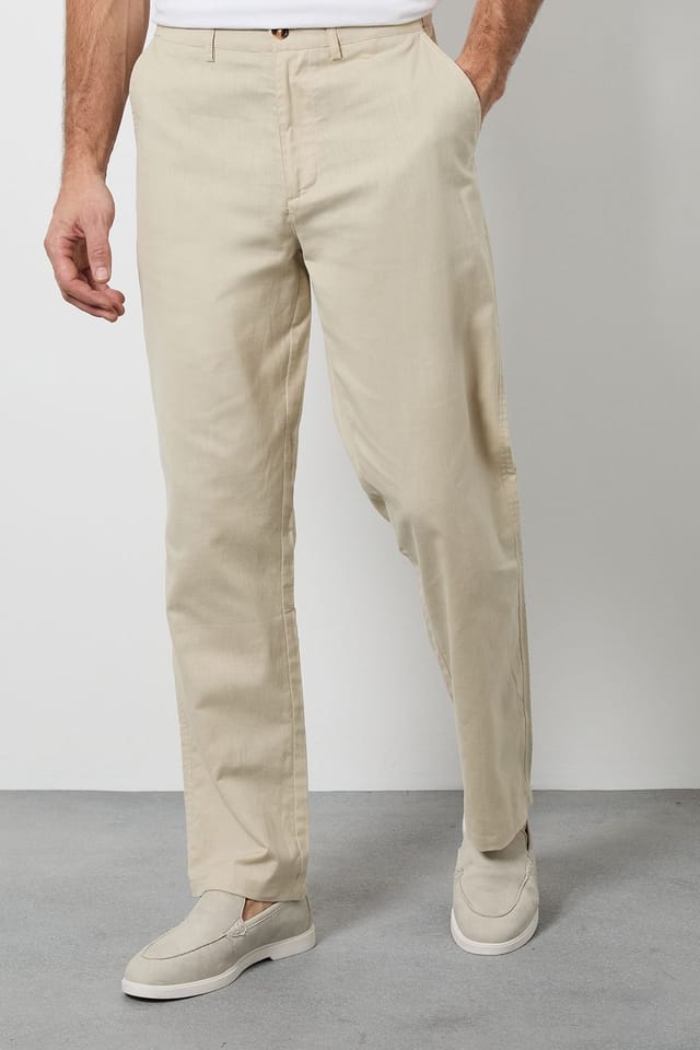 Maine Maine Men's Stone Cotton Linen Blend Chino Trousers - 2