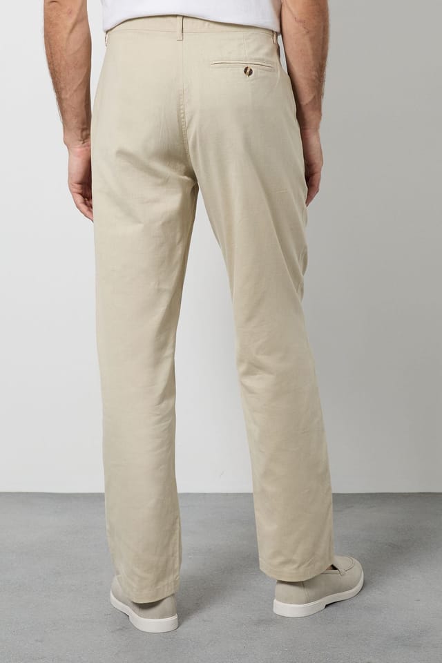 Maine Maine Men's Stone Cotton Linen Blend Chino Trousers - 3