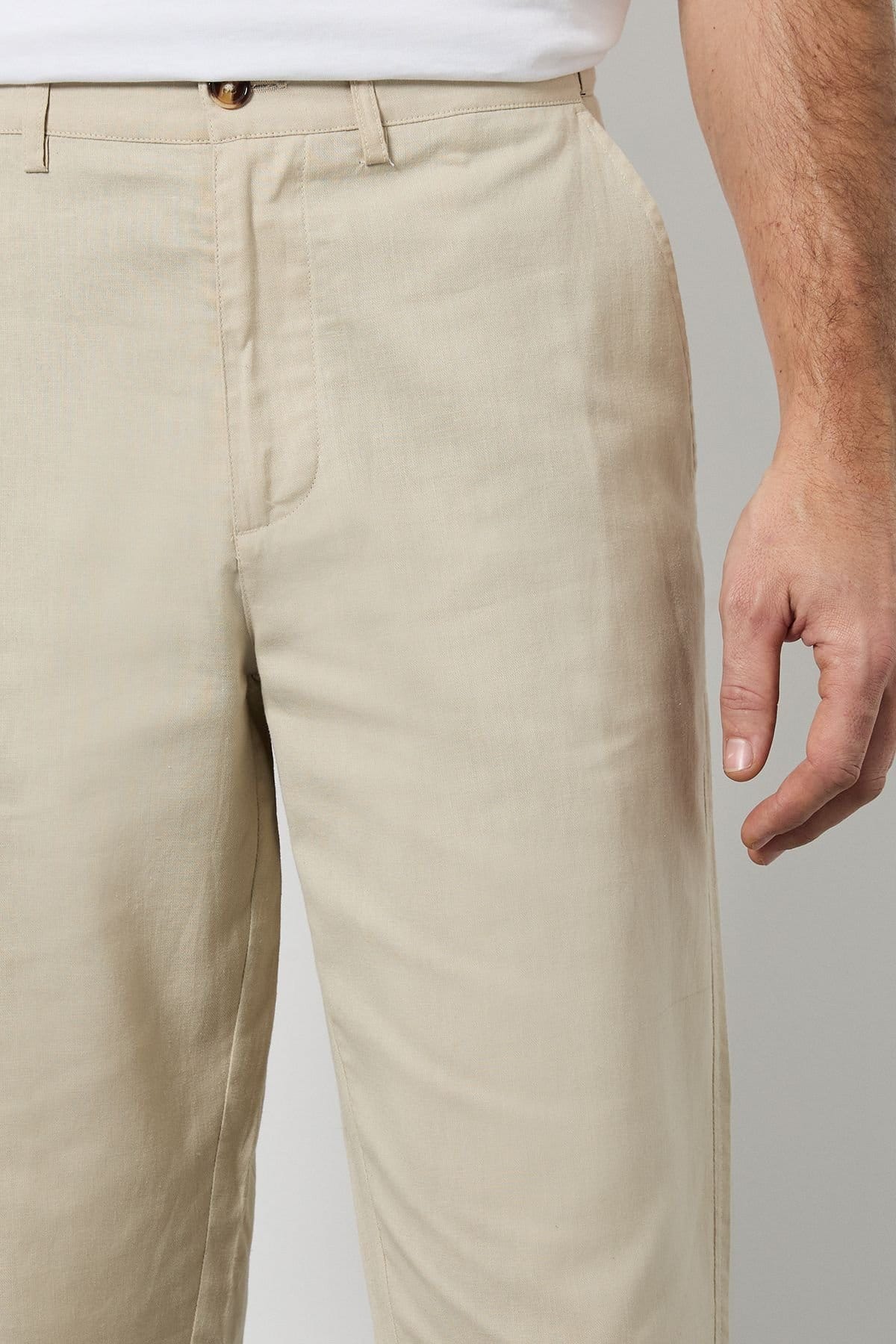 Maine Maine Men's Stone Cotton Linen Blend Chino Trousers - 4