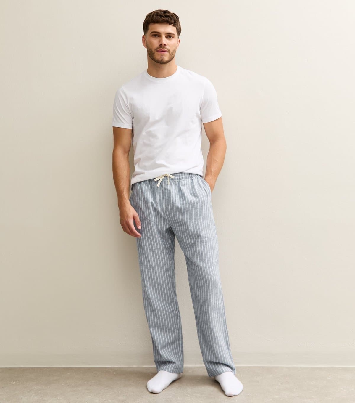 New Look Men's Blue Striped Cotton Pyjama Trousers New Look