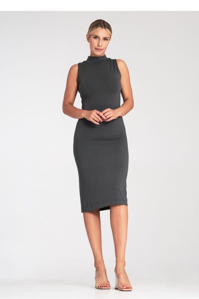 Love Lace Love Lace Women's Fitted Sleeveless Midi Dress Stand Collar Style 204338 in Grey - 2
