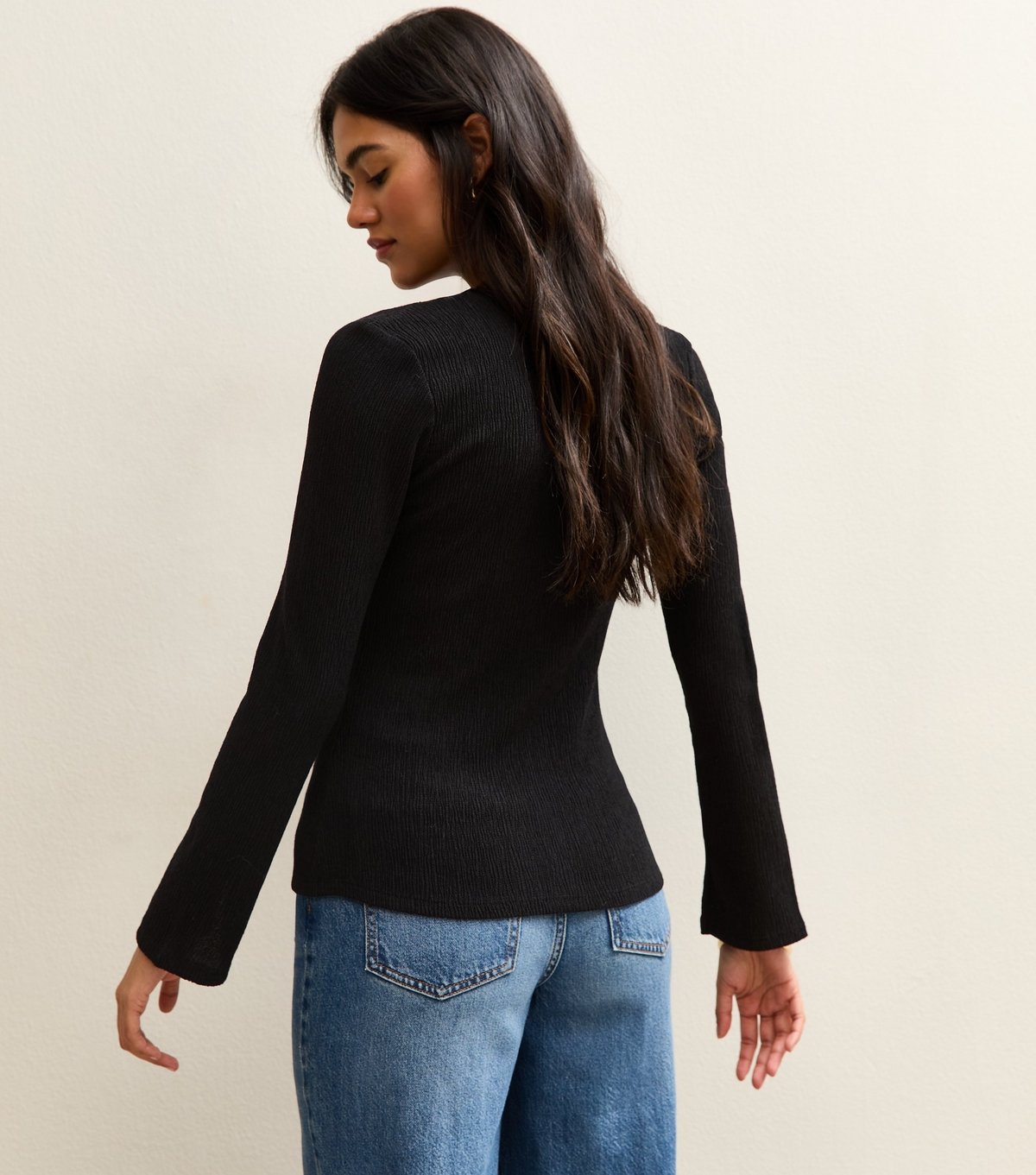 New Look Women's Black Textured Button Through Long Sleeve Top New Look - 4