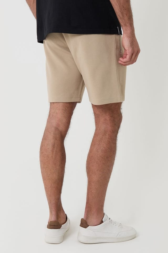 Threadbare Threadbare Men's Pique Pleated Sweat Shorts in Stone - 2