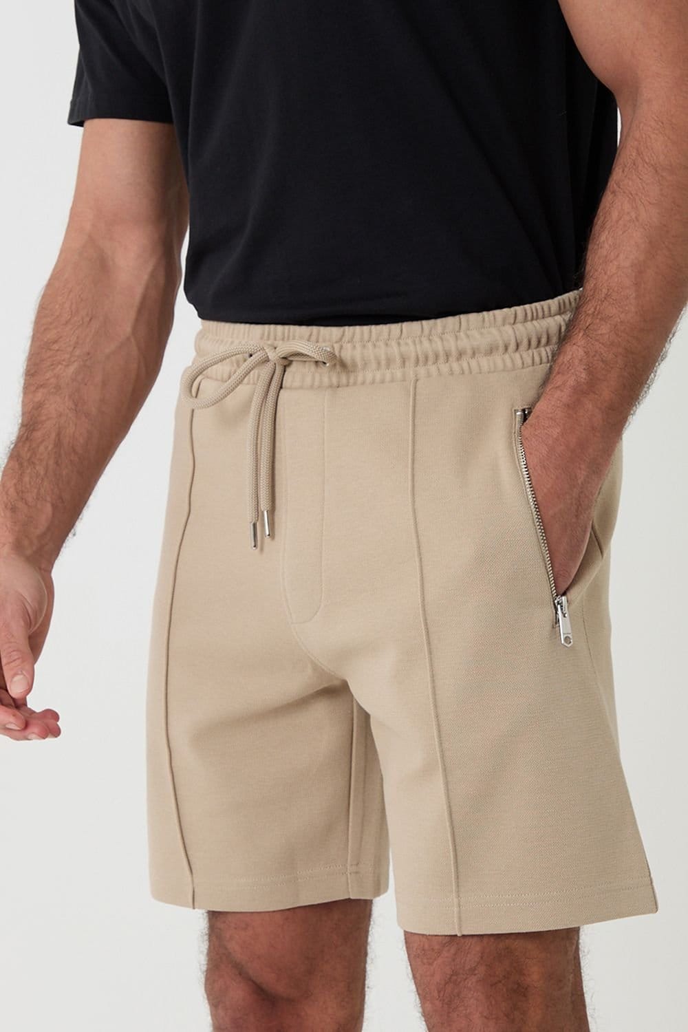 Threadbare Threadbare Men's Pique Pleated Sweat Shorts in Stone - 4