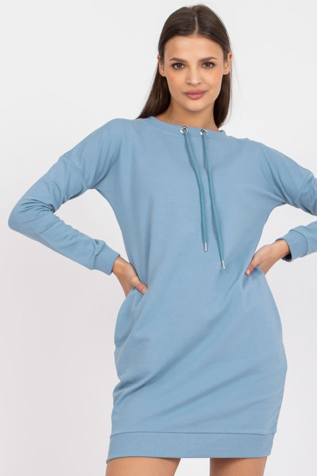 Love Lace Love Lace Women's Long Sleeve Sweatshirt Dress with Tie Back Style 167891 in Blue