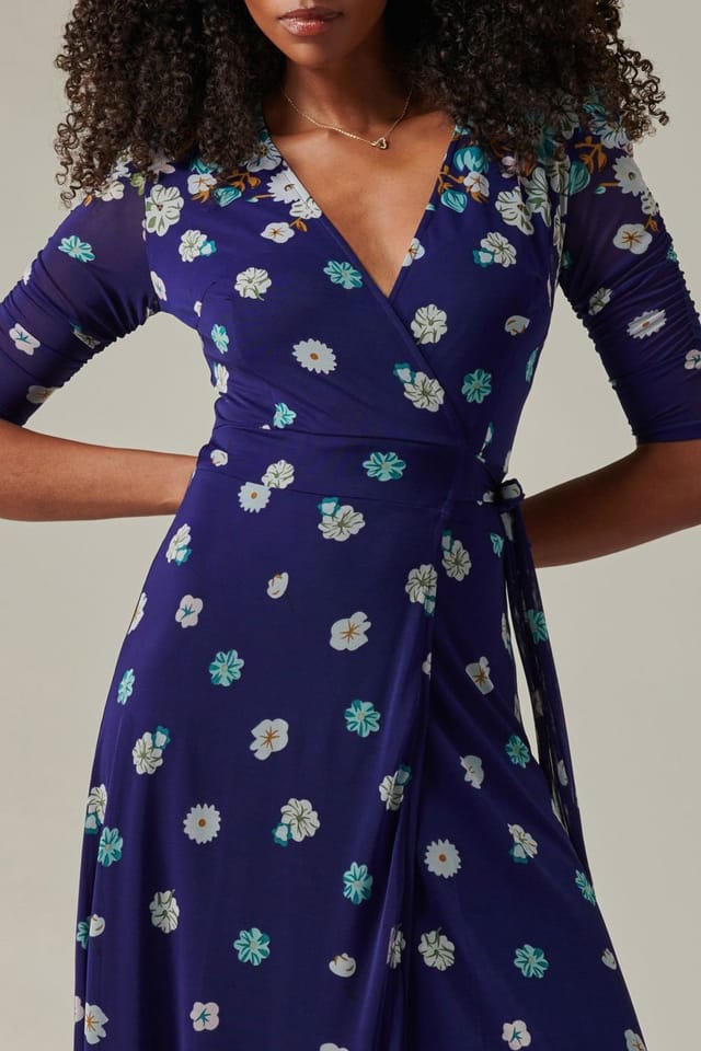 Jolie Moi Jolie Moi Women's Stella Floral Print Wrap Mesh Maxi Dress - 3