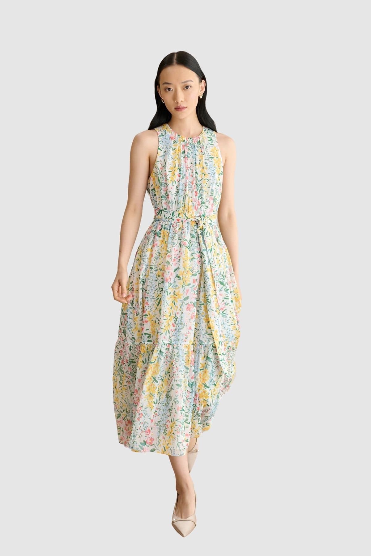Hobbs London Hobbs London Off-White Floral Print Midi Dress