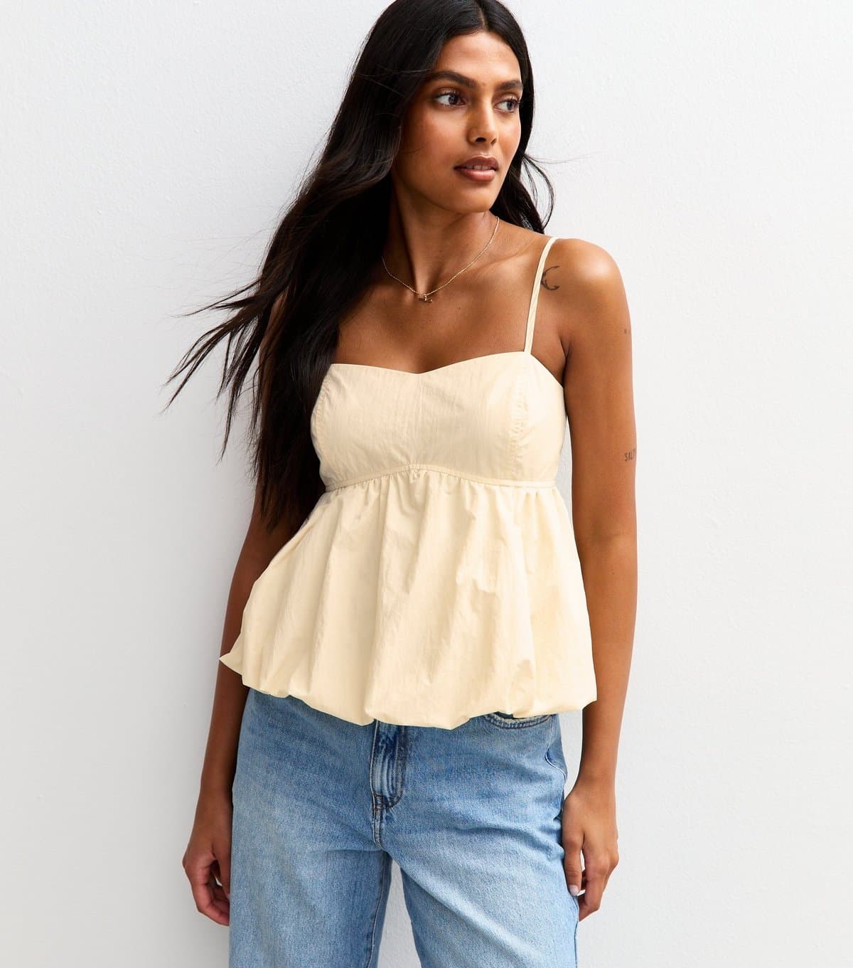 New Look Women's Off White Bubble Hem Parachute Cami Top New Look
