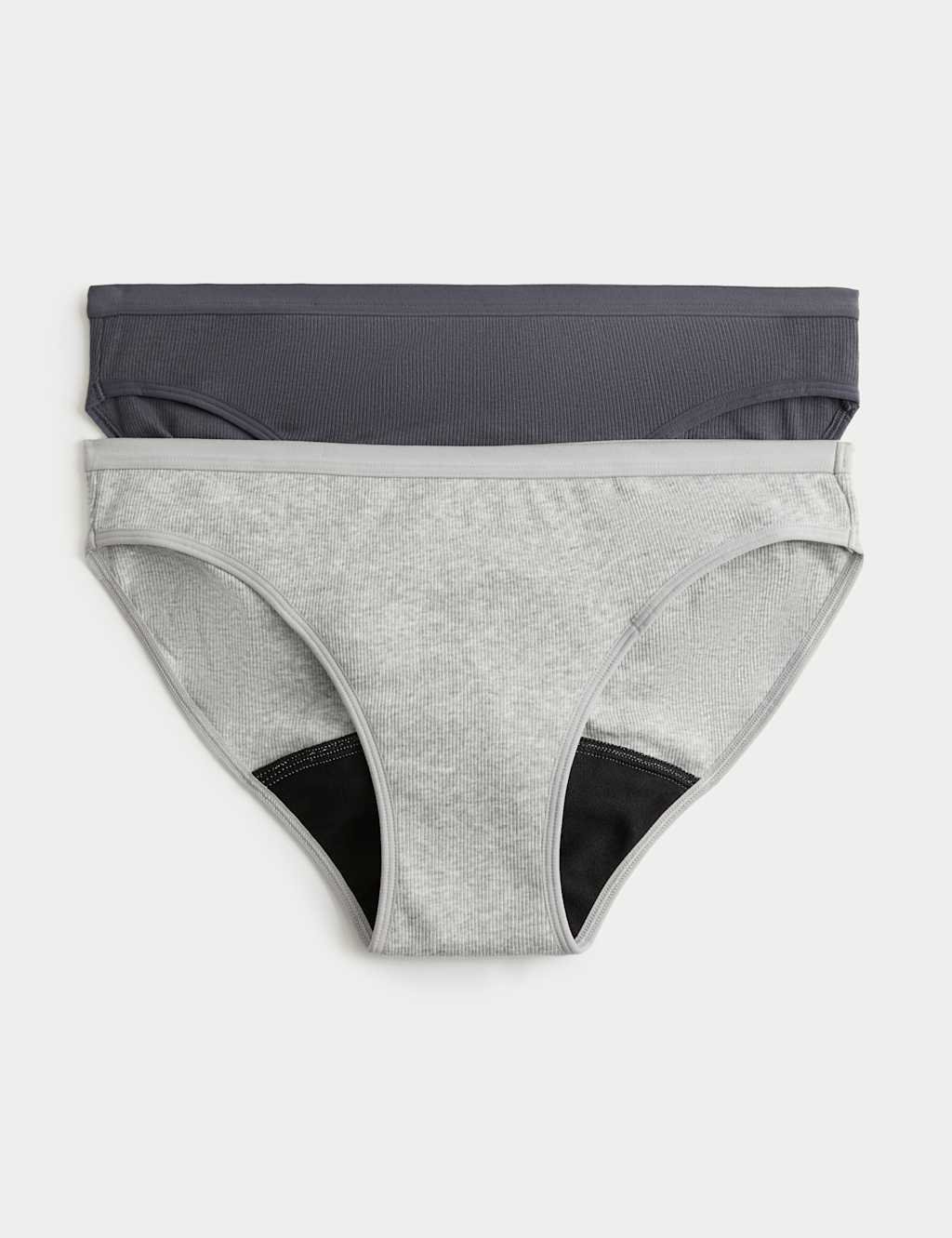 Marks & Spencer M&S 2 Pack Ribbed Period Bikini Knickers Grey Mix - 1
