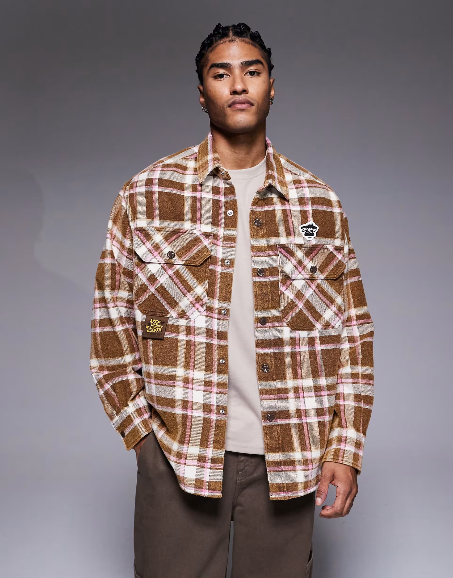 ASOS ASOS Aape by A Bathing Ape Oversized Flannel Shirt in Brown