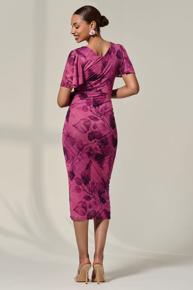 Jolie Moi Jolie Moi Women's Mesh Short Sleeve Midi Dress in Purple - 2