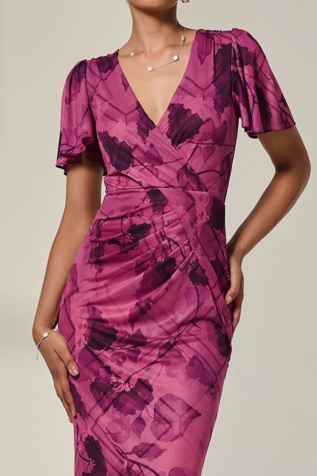 Jolie Moi Jolie Moi Women's Mesh Short Sleeve Midi Dress in Purple - 3