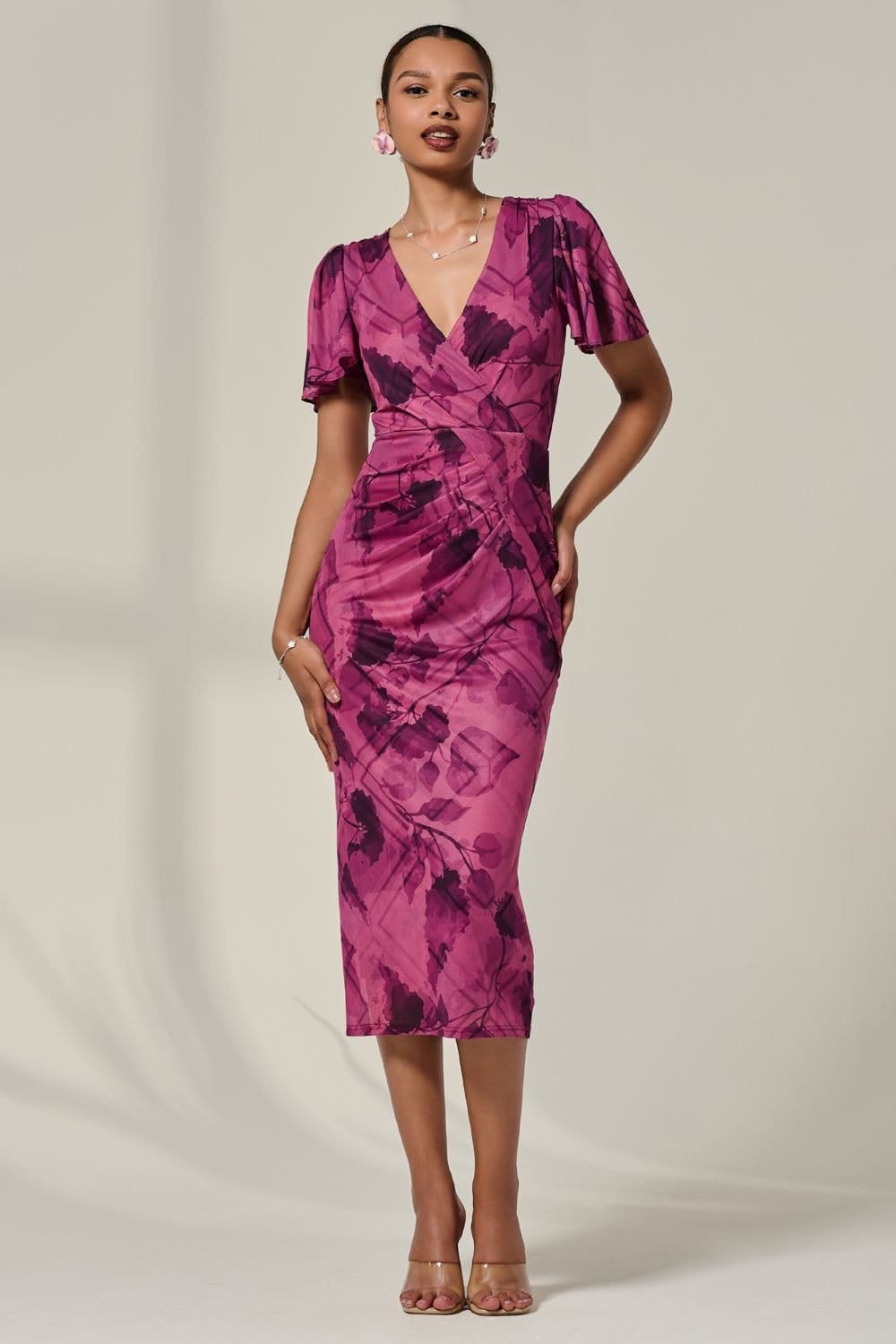 Jolie Moi Jolie Moi Women's Mesh Short Sleeve Midi Dress in Purple - 4