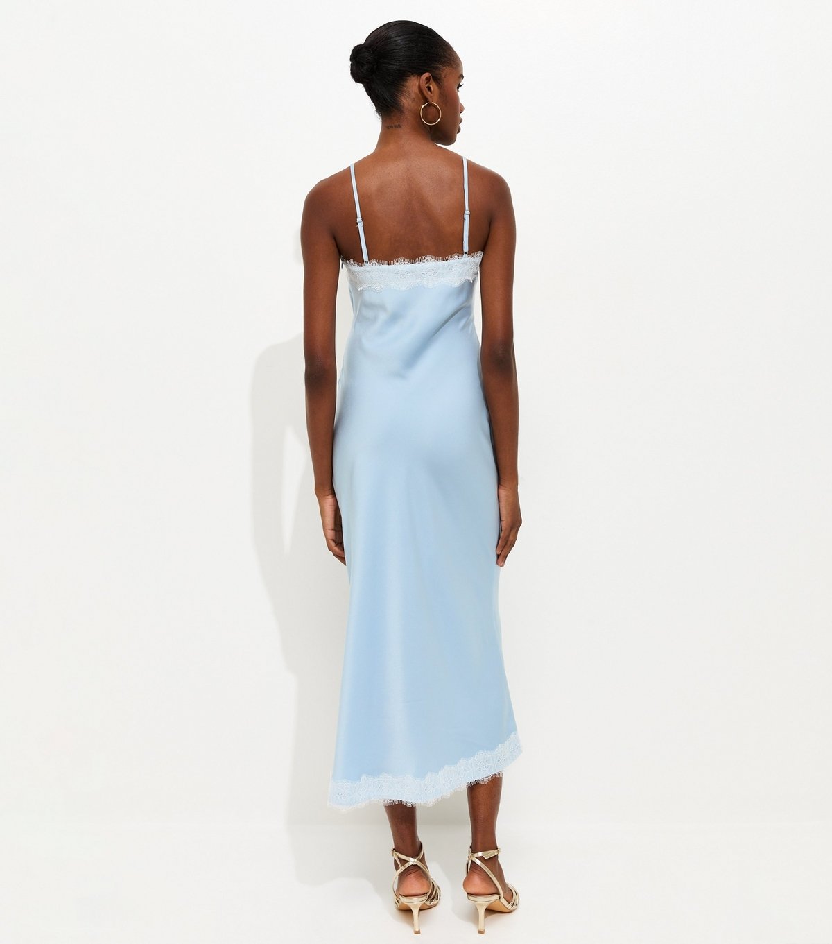 New Look Women's Blue Lace Trimmed Satin Midi Dress New Look - 4