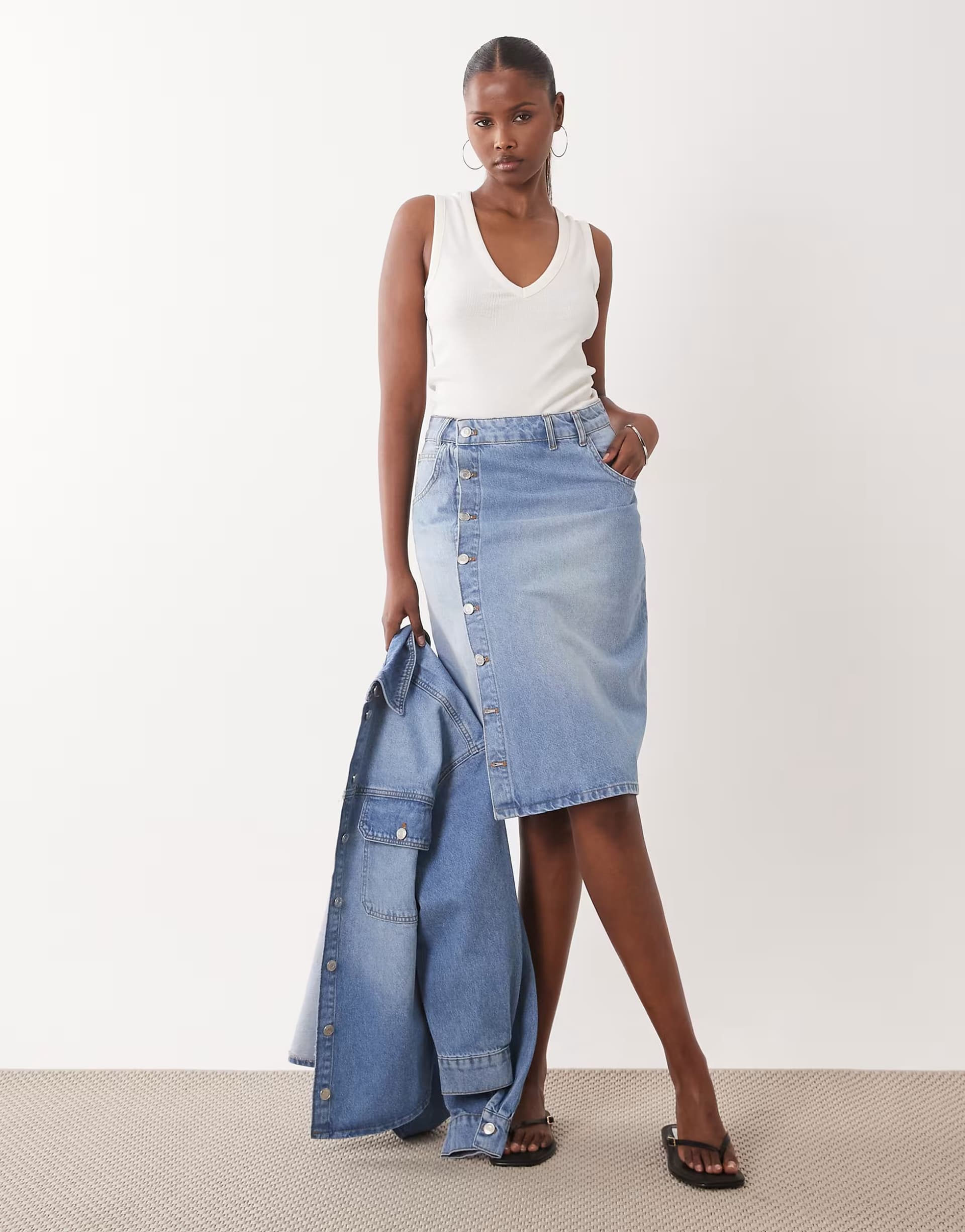 ASOS ASOS Denim Pencil Skirt in Mid Blue