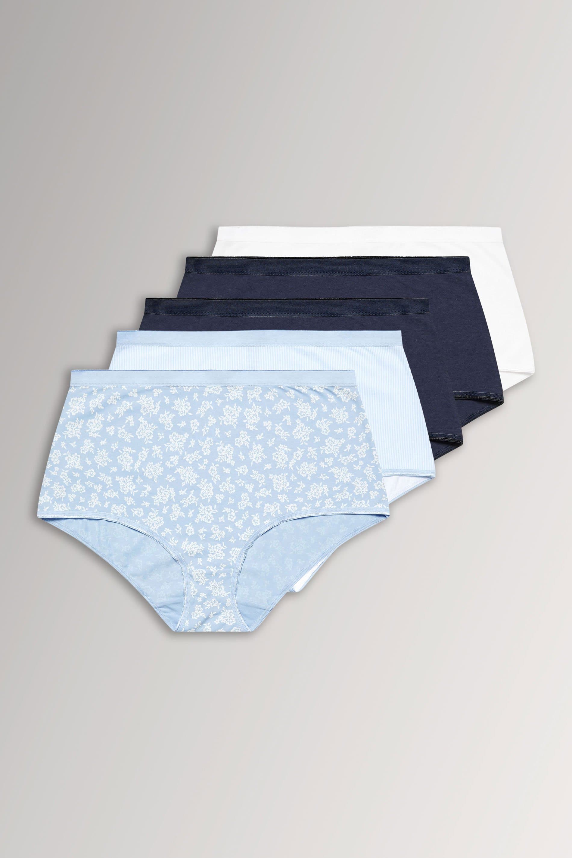 Yours 5 Pack Plus Size Blue Floral Print Full Briefs