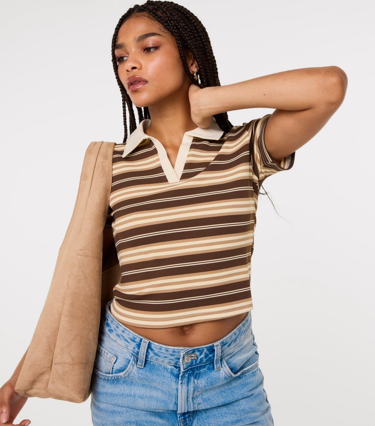 Pink Vanilla Pink Vanilla Brown Striped Rugby Top