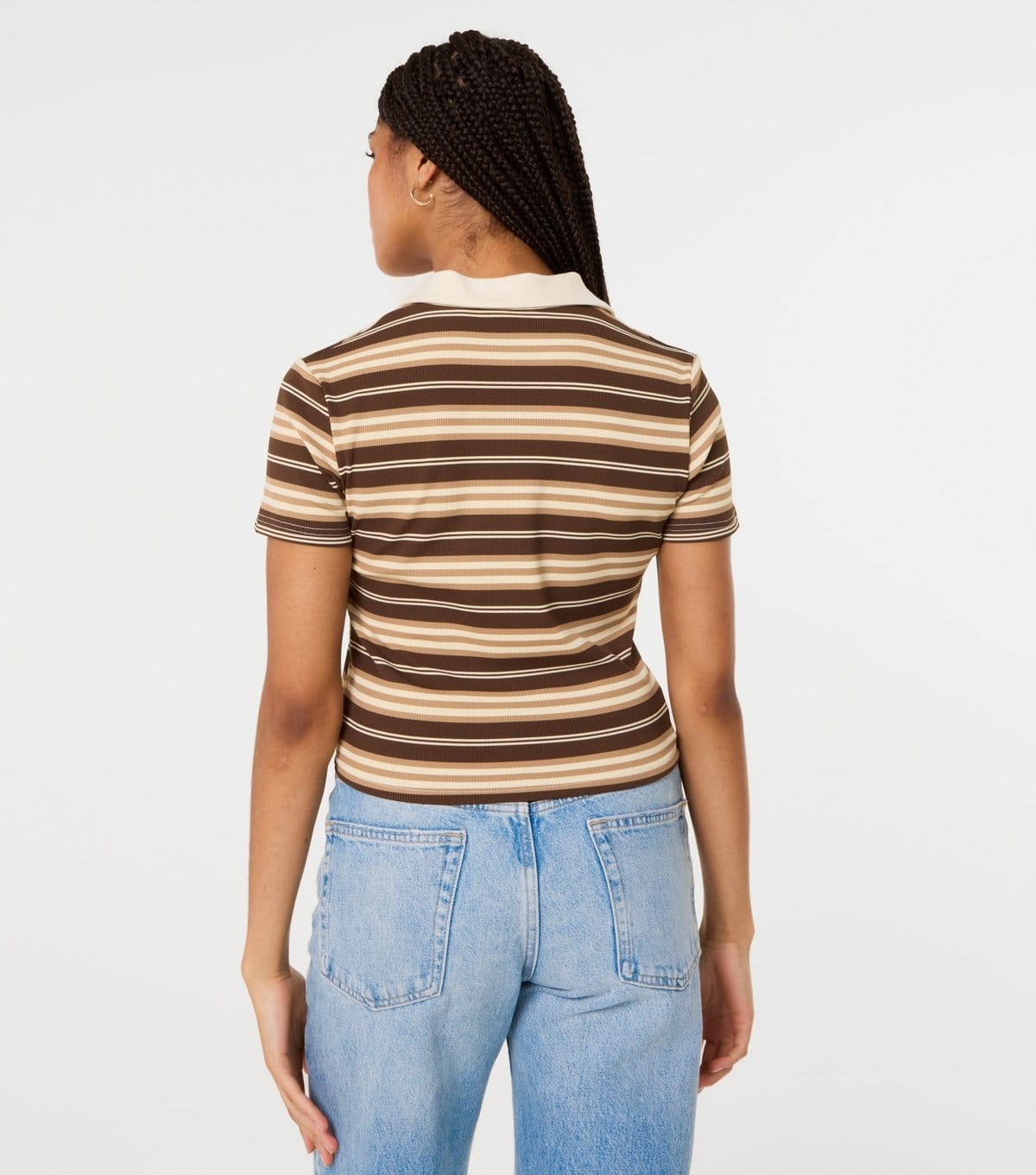 Pink Vanilla Women's Brown Striped Rugby Short Sleeve Top Pink Vanilla New Look - 4