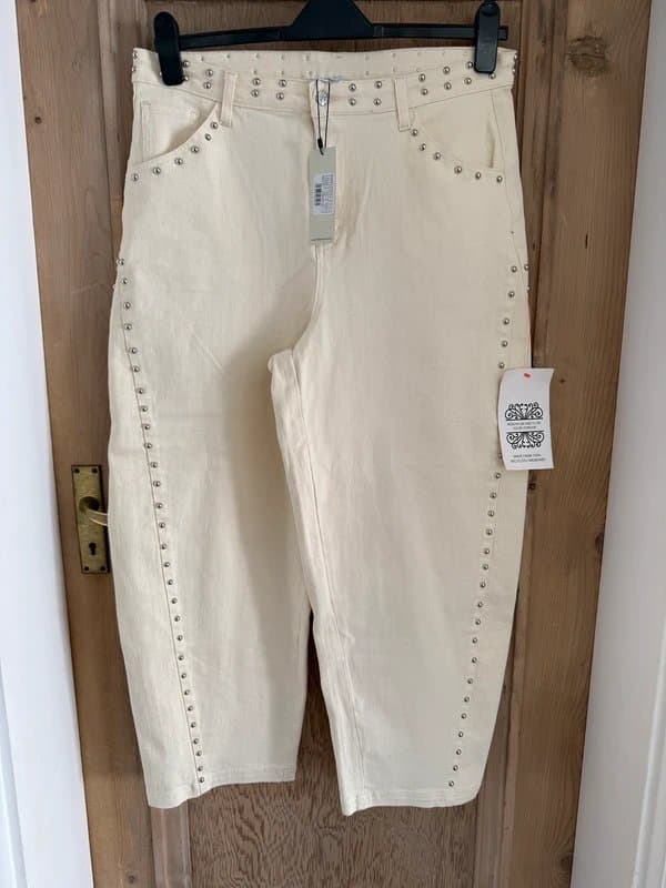 Never Fully Dressed Cream Studded Barrel Leg Jeans 12/14