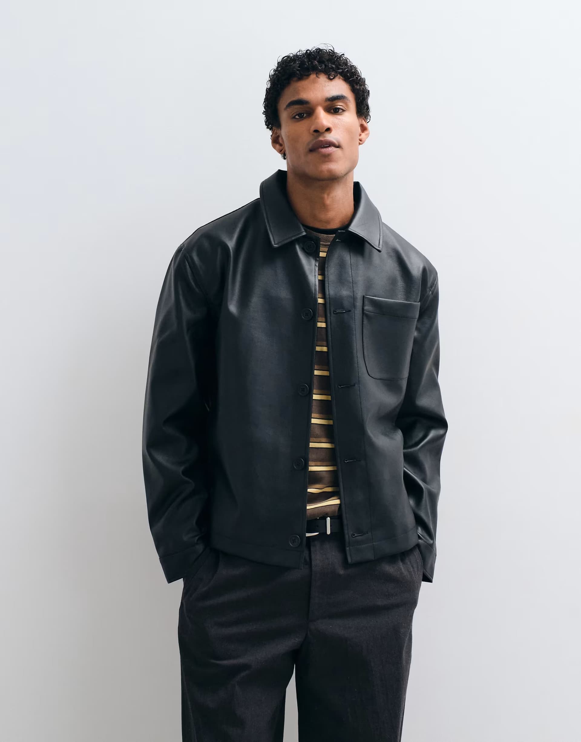 ASOS ASOS DESIGN faux leather shacket in black