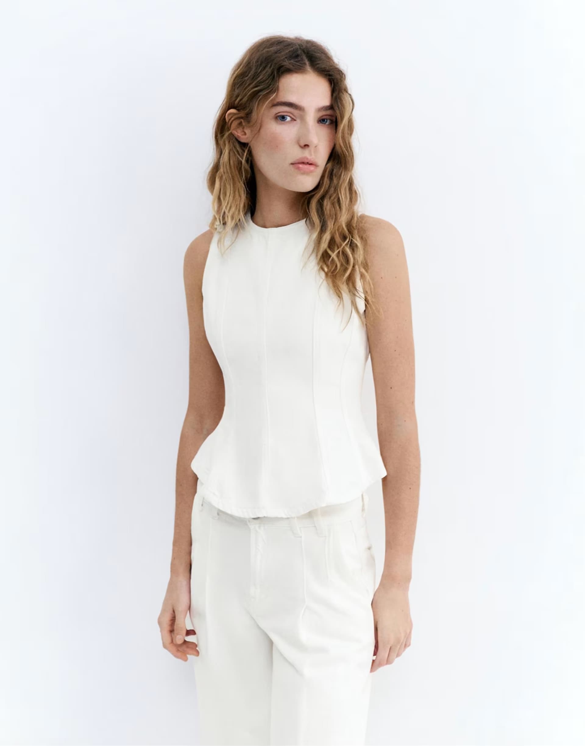 ASOS Pull&Bear Denim peplum top in white
