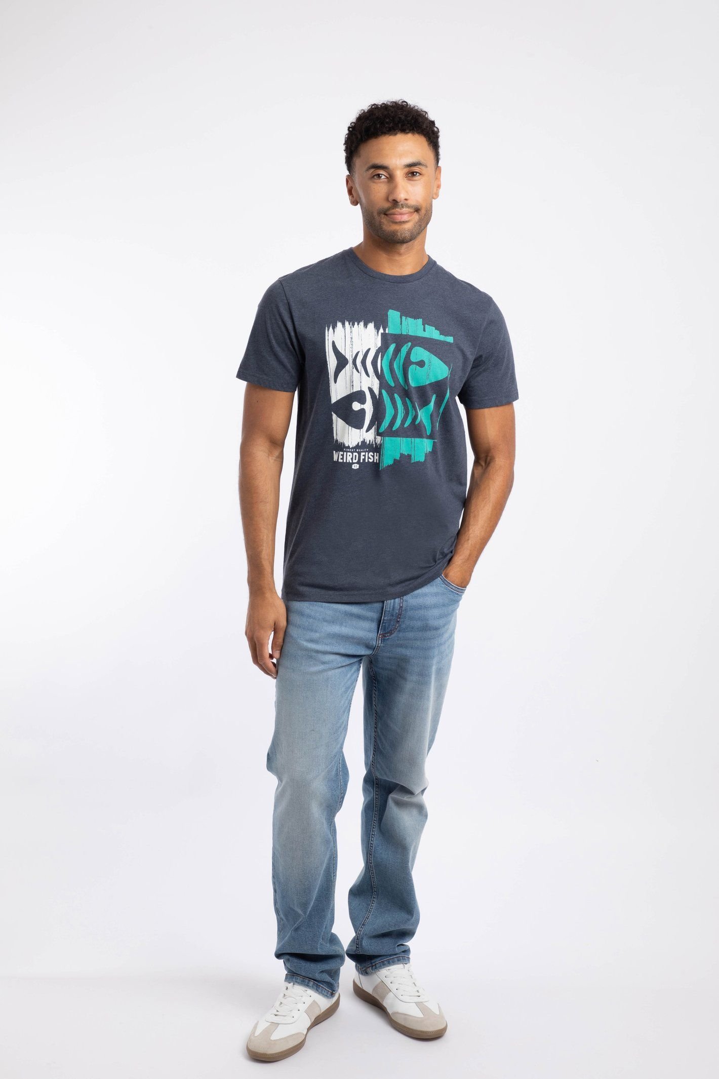 Weird Fish Weird Fish Men's Double Fish Front Print Graphic T-Shirt in Navy - 4