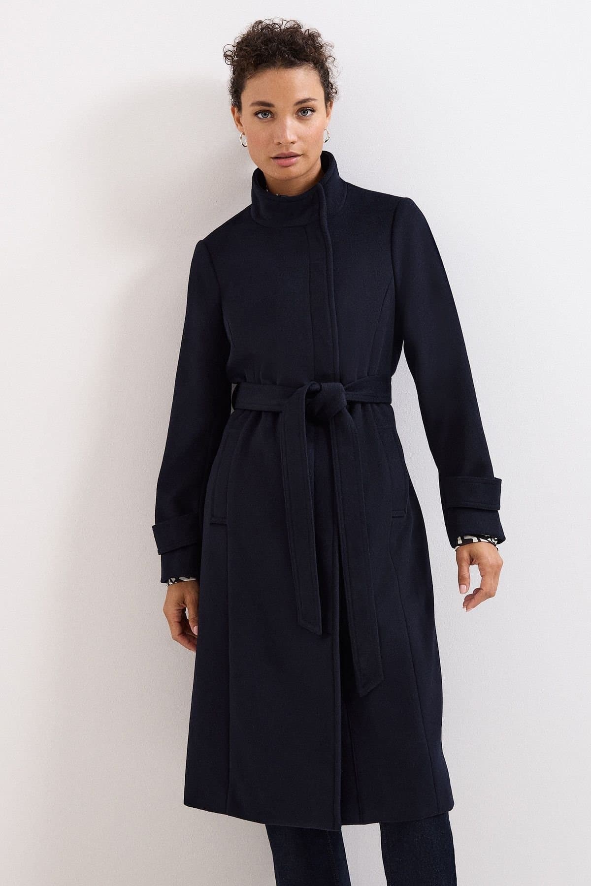 Phase Eight Phase Eight Dark Navy Belted Funnel Collar Coat