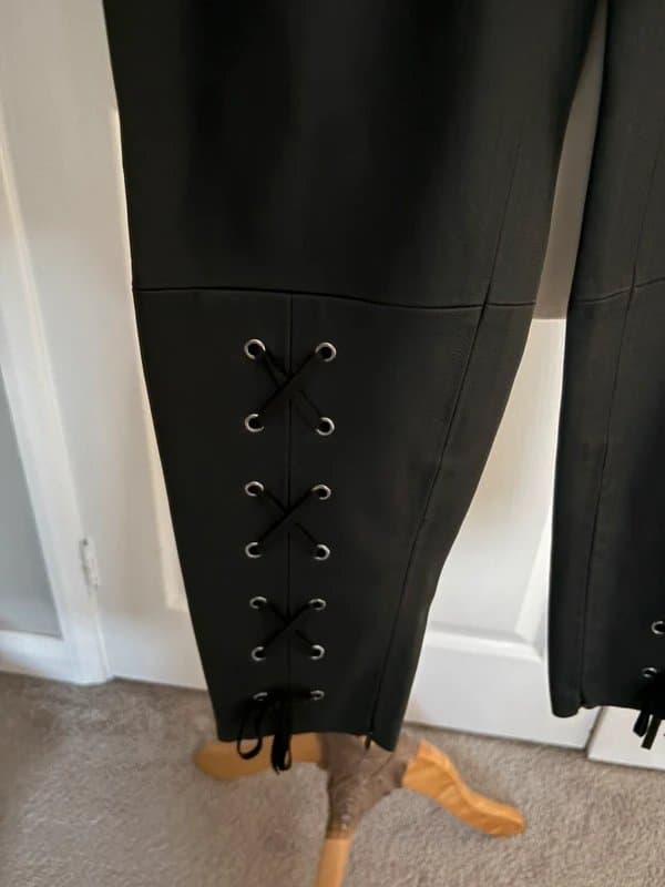 Zara Zara Faux Leather Lace Up Trousers Black Skinny Fit UK 10 Goth Y2K