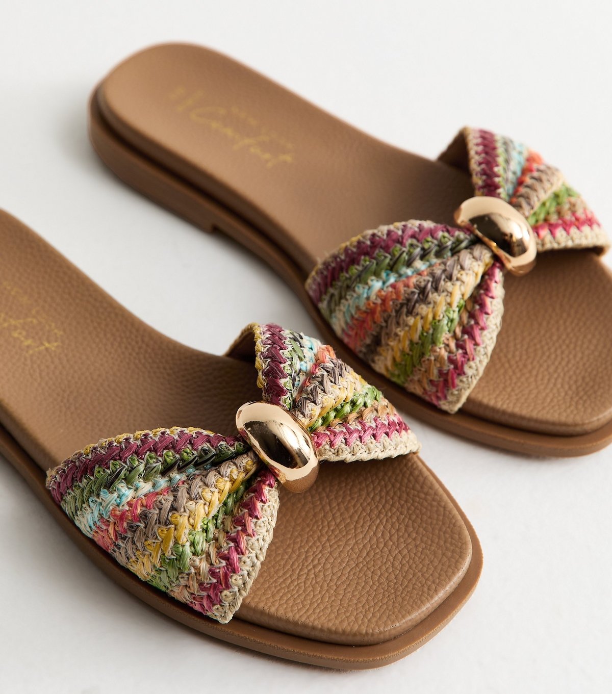 New Look Women's Wide Fit Multicolour Faux Raffia Ring Mule Sandals Vegan New Look - 3