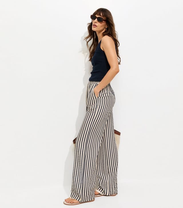New Look Women's Tall Blue Seersucker Stripe Wide Leg Trousers New Look - 2