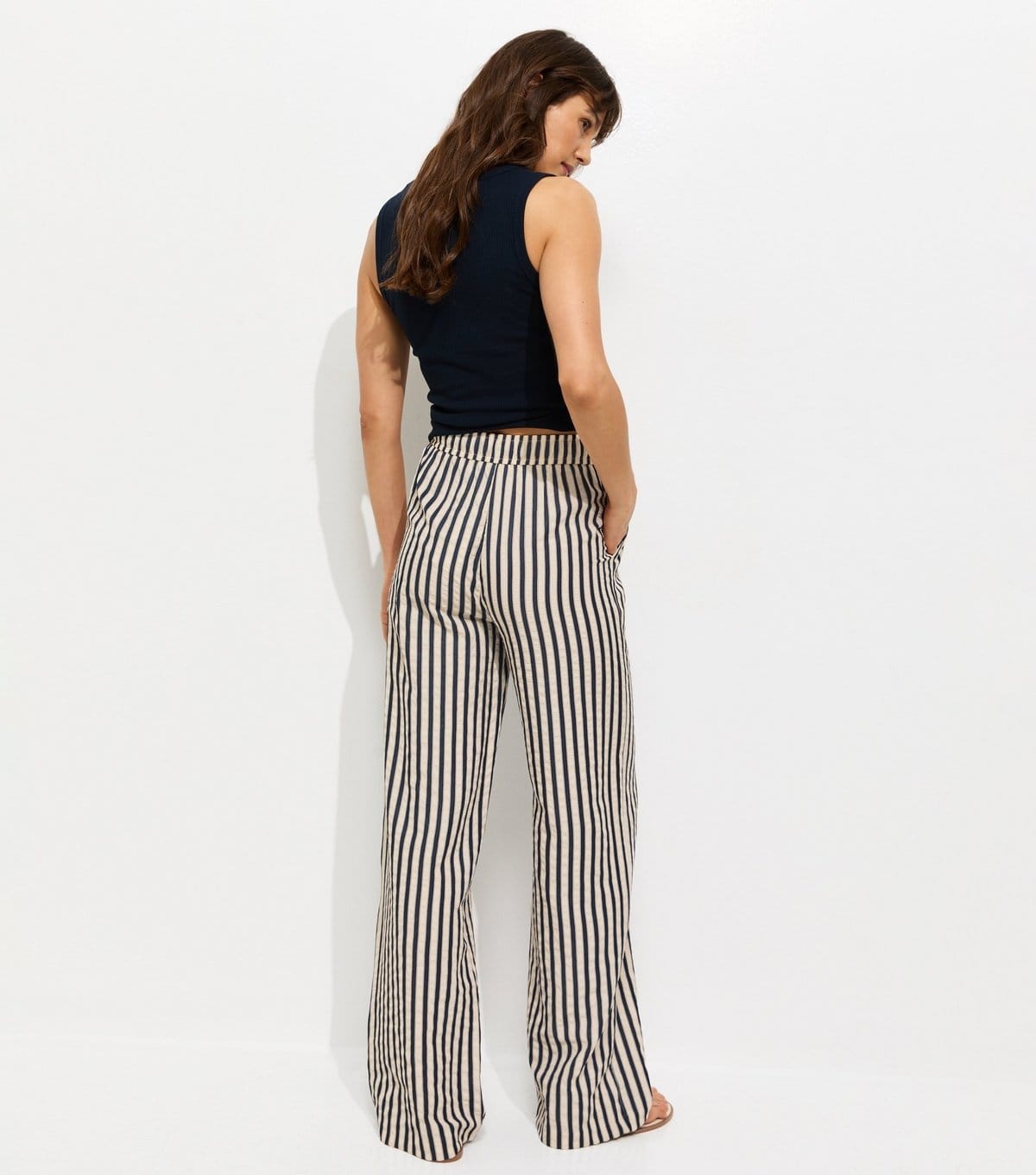 New Look Women's Tall Blue Seersucker Stripe Wide Leg Trousers New Look - 4