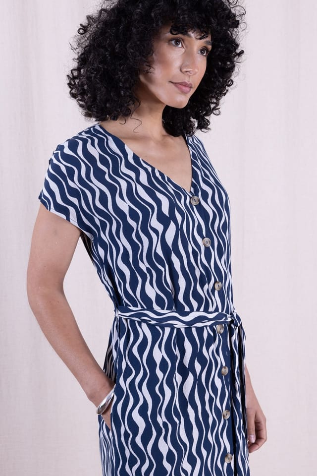Nomads Clothing Nomads Clothing Women's Viscose V neck Shirt Dress in Navy - 2