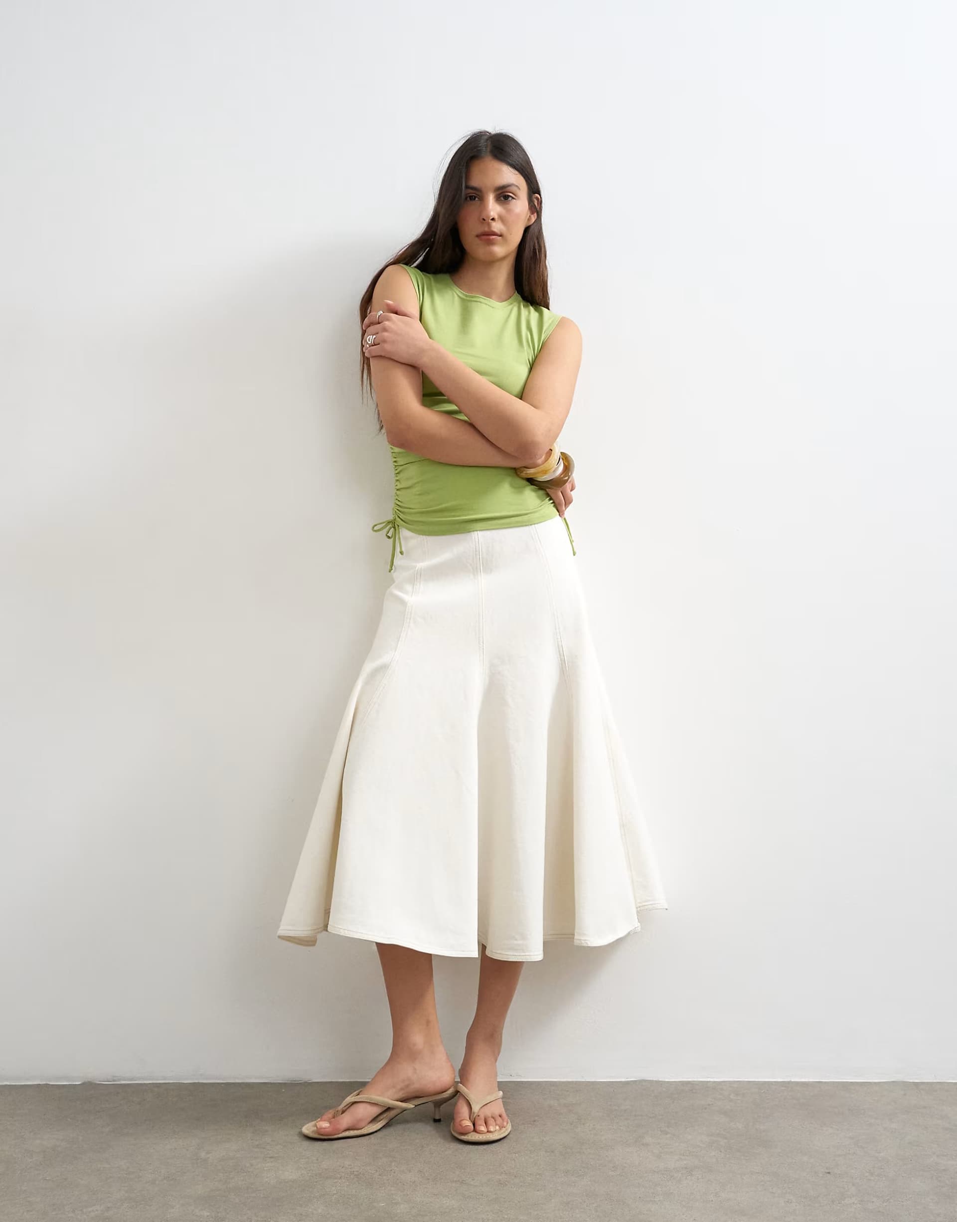 ASOS ASOS Ecru Denim Fit and Flare Maxi Skirt