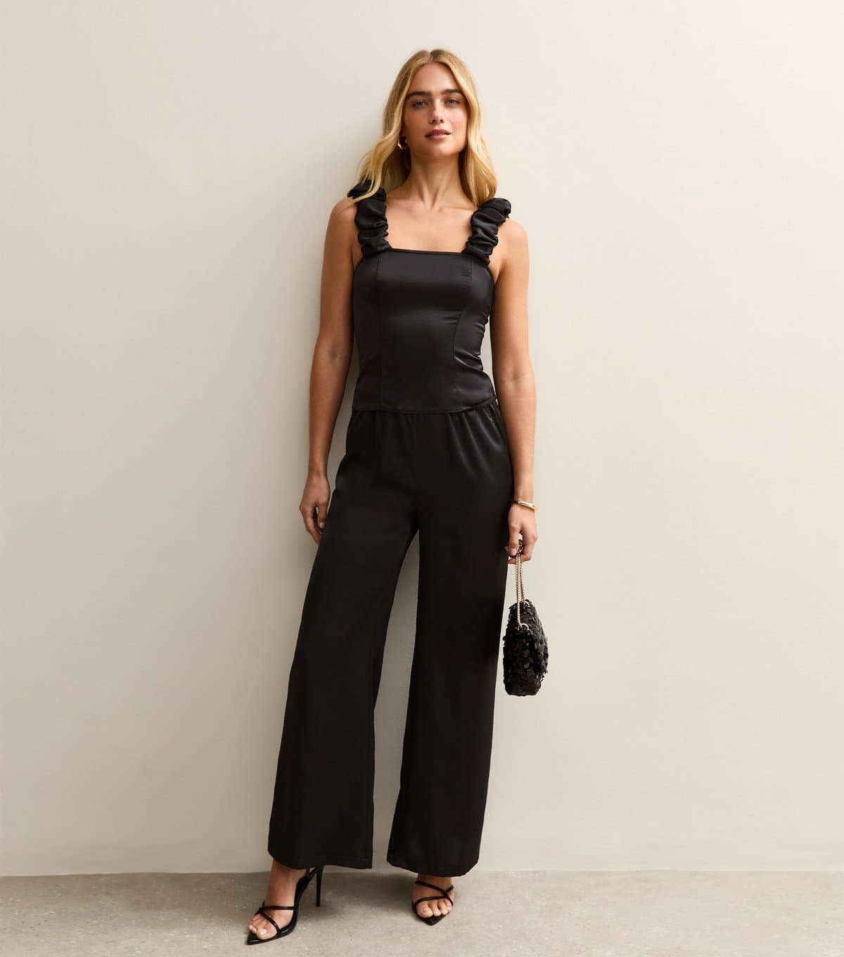 New Look New Look Black Satin Ruched Strap Cami
