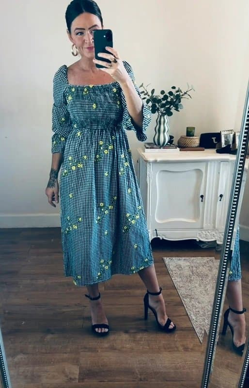 Never Fully Dressed Never fully Dressed black white gingham embroidered flowers midi dress size 8