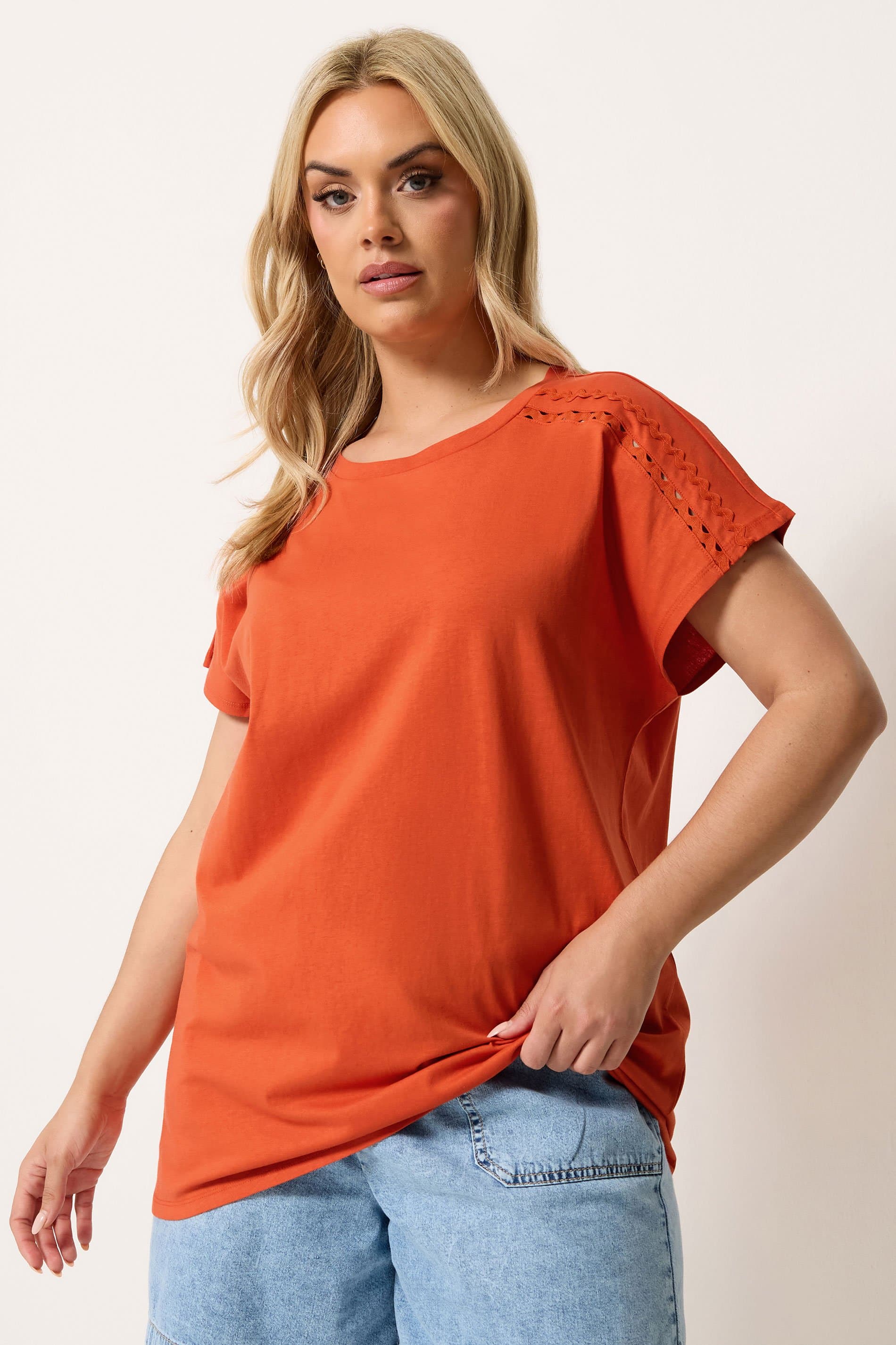 Yours Plus Size Orange Grown On Sleeve Tshirt