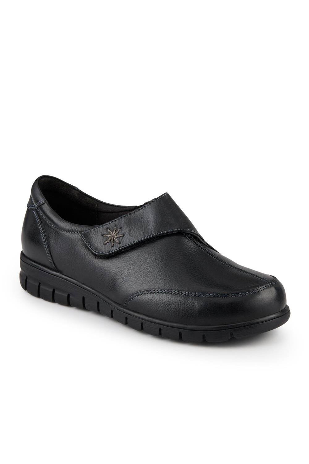 Pavers Pavers Women's Wide Fit Leather Touch-Fasten Monk Shoes in Black - 3