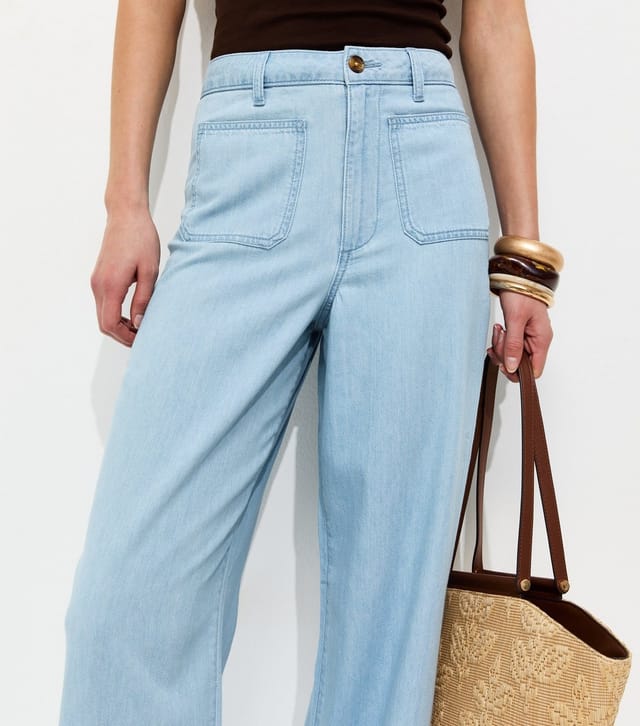 New Look Women's Tall Light Blue Patch Pocket Wide Leg Jeans New Look - 2
