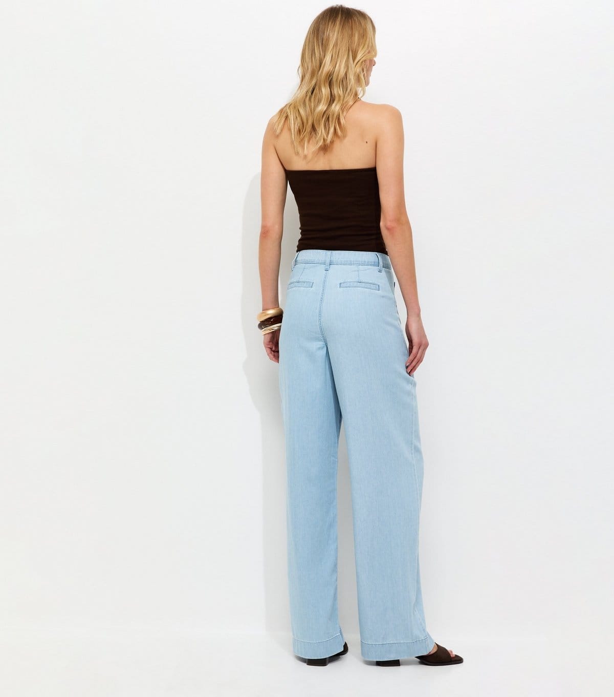 New Look Women's Tall Light Blue Patch Pocket Wide Leg Jeans New Look - 4