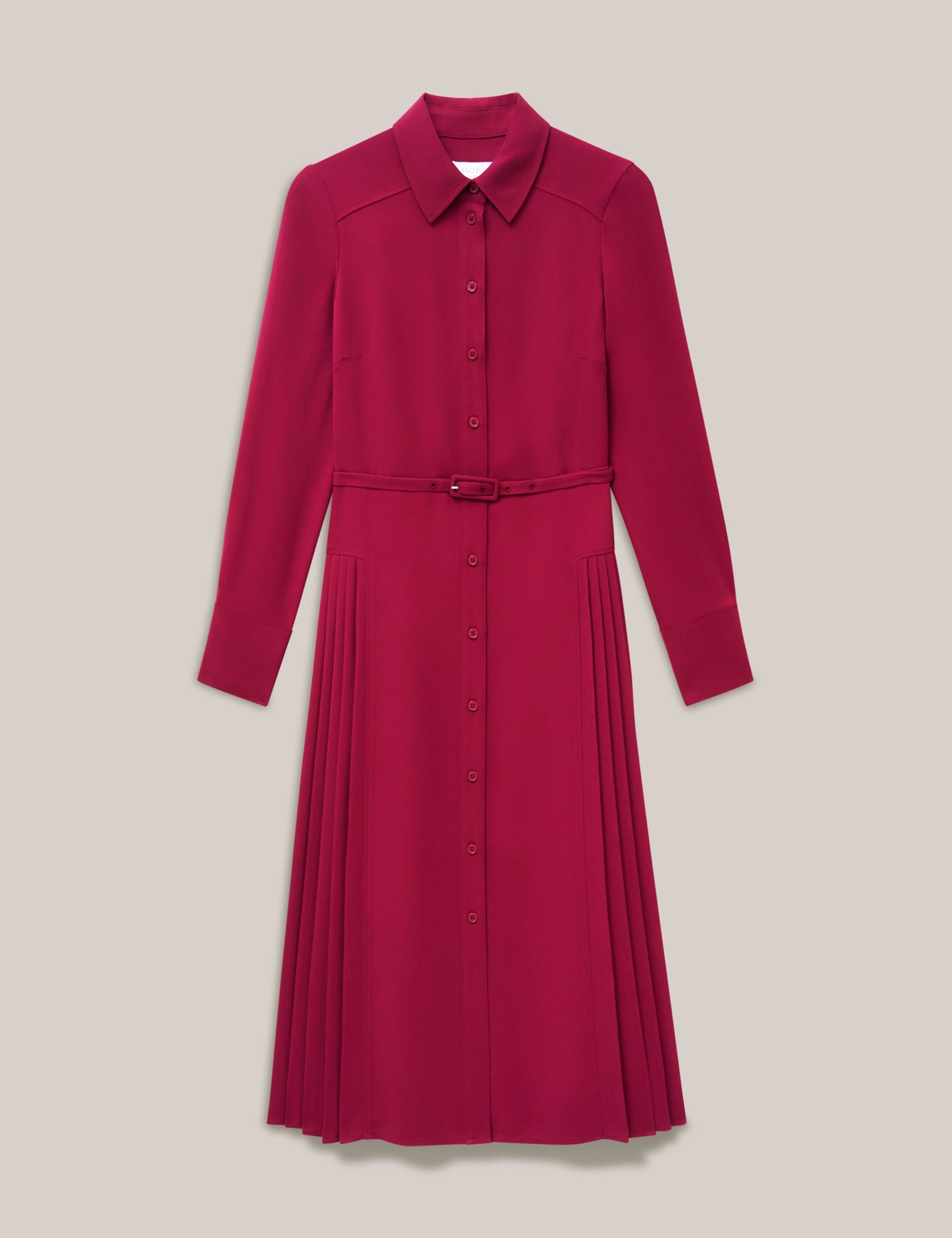 Hobbs London Hobbs London Women's Ginny Belted Pleated Midi Shirt Dress in Cerise - 2