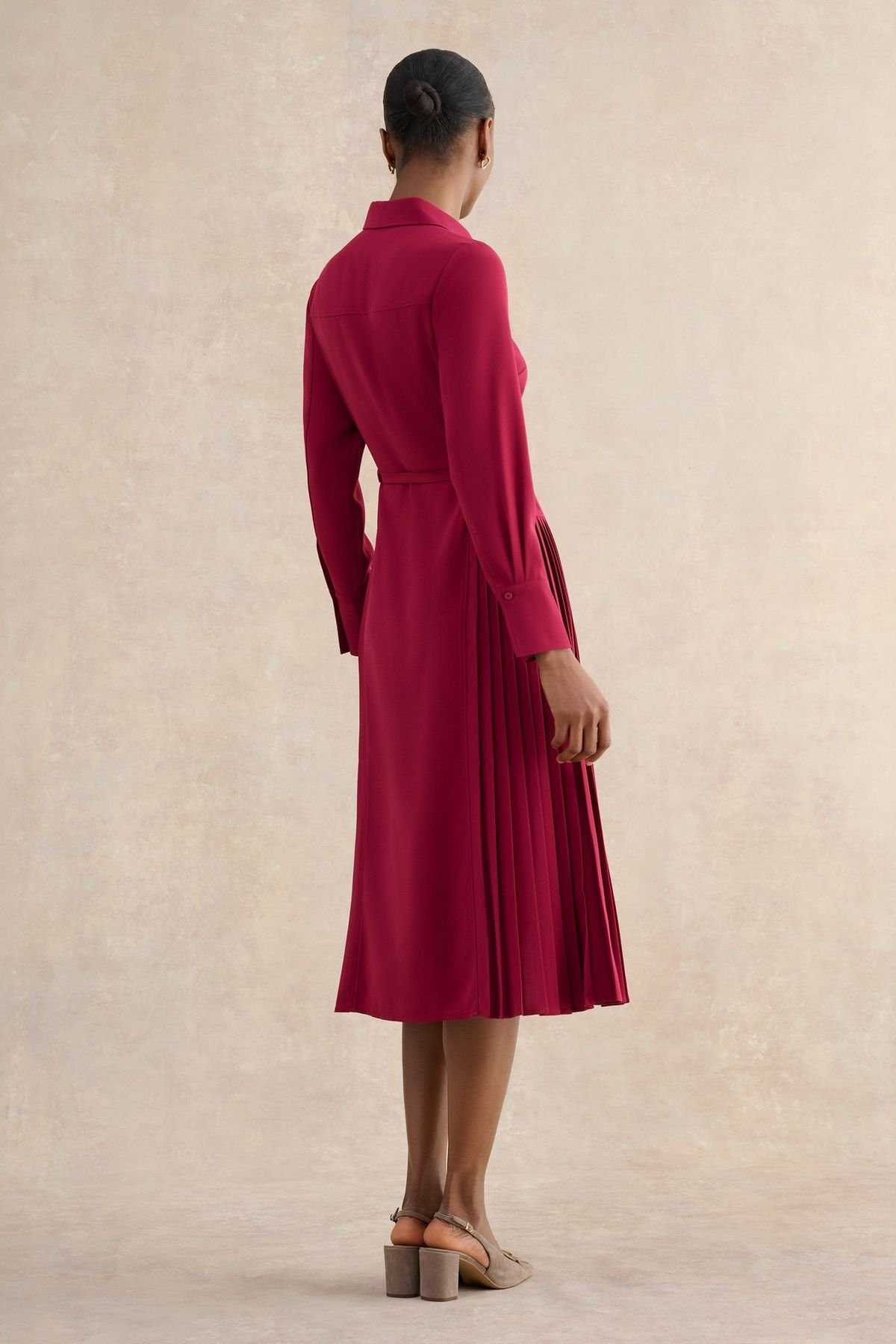 Hobbs London Hobbs London Women's Ginny Belted Pleated Midi Shirt Dress in Cerise - 4